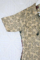 Billie Jumpsuit - Vintage Indian Sari - Antique Gold & Onyx Falling Leaves - S/M
