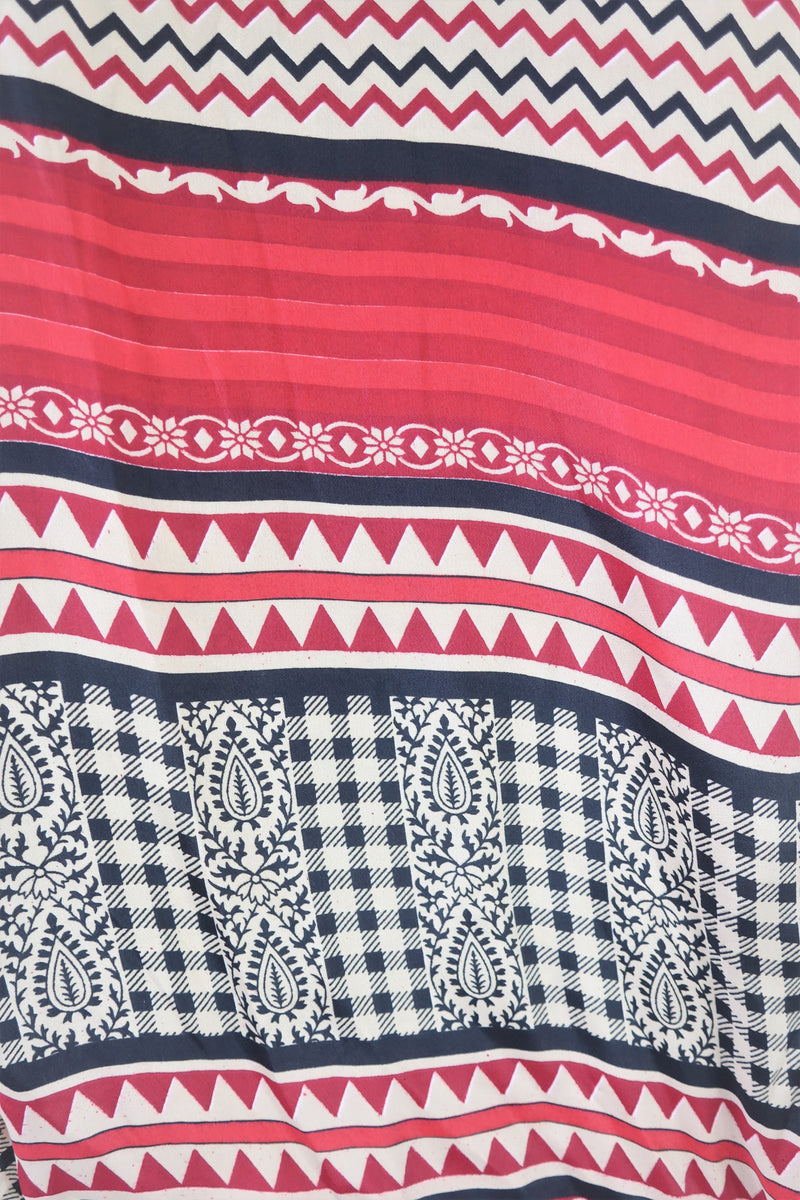 Billie Jumpsuit - Vintage Indian Sari - Sand & Jet Black Paisley Gingham - S/M