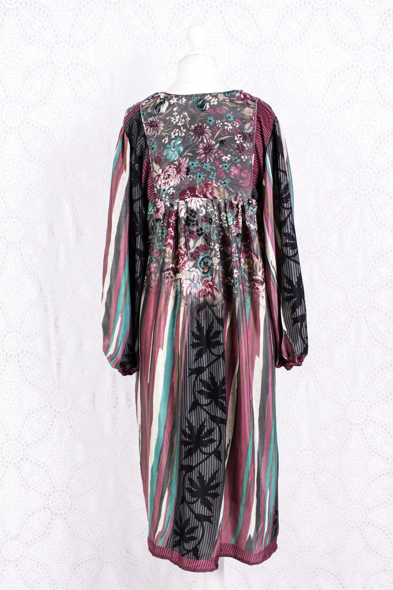 Daphne Smock Dress - Vintage Indian Sari - Painted Floral - M/L