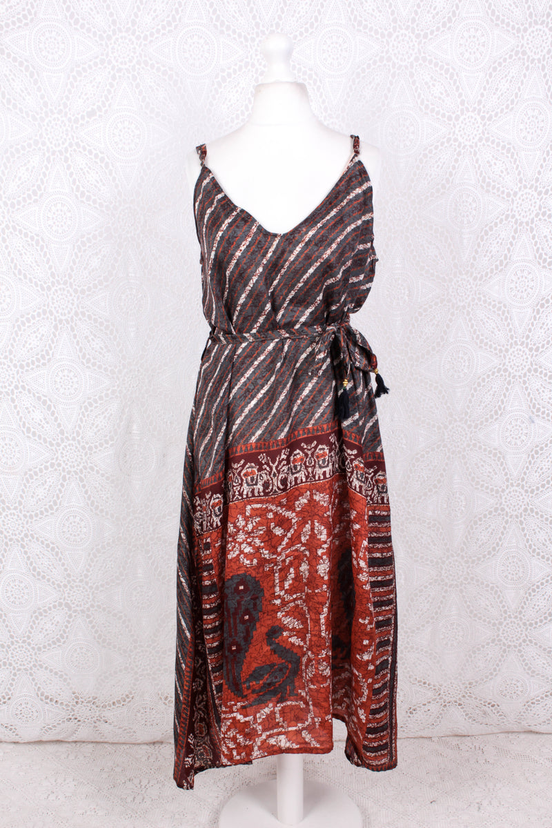 Jamie Dress - Indian Sari Slip Dress - Pewter, Mahogany & Copper - Size M/L