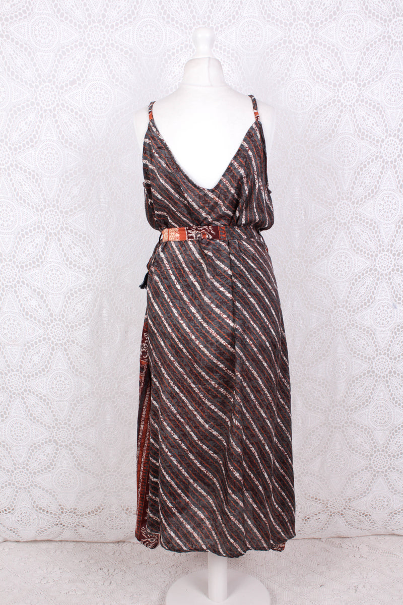 Jamie Dress - Indian Sari Slip Dress - Pewter, Mahogany & Copper - Size M/L