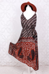 Jamie Dress - Indian Sari Slip Dress - Pewter, Mahogany & Copper - Size M/L