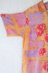 Billie Jumpsuit - Vintage Indian Sari - Peachy Sunset & Lilac Bold Floral - XL