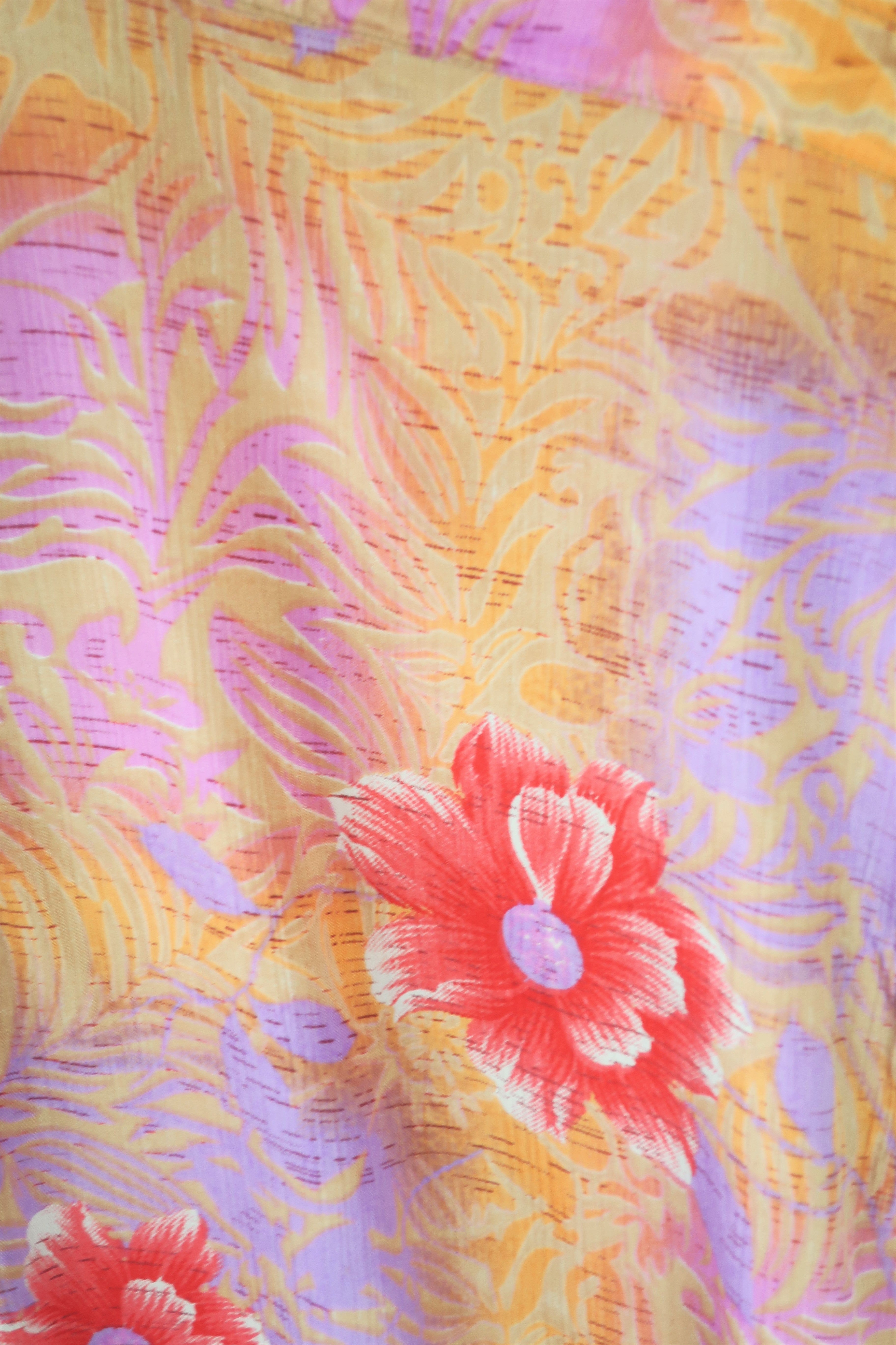 Billie Jumpsuit - Vintage Indian Sari - Peachy Sunset & Lilac Bold Floral - XL