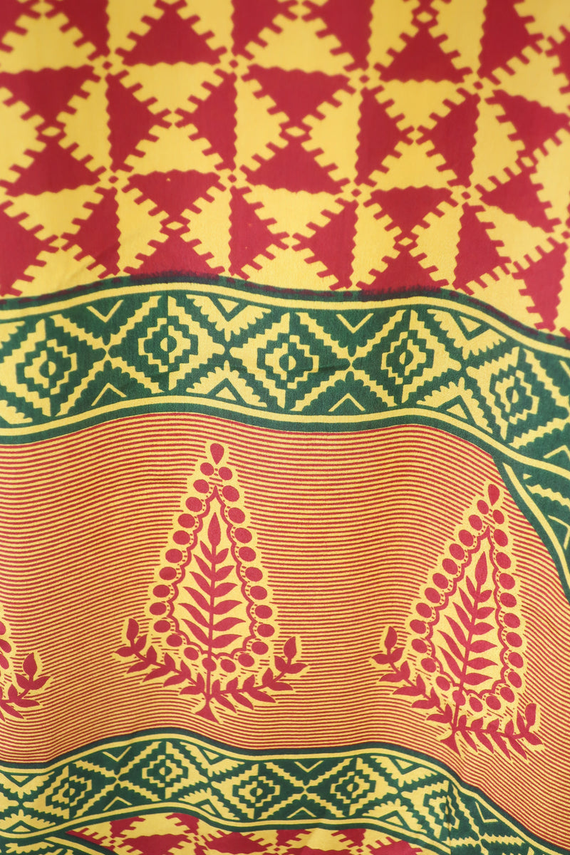 Billie Jumpsuit - Vintage Indian Sari - Canary & Crimson Checkered Tile - XL