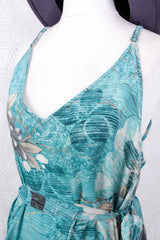 Jamie Dress - Indian Sari Slip Dress - Turquoise & Aqua Floral - Size M/L