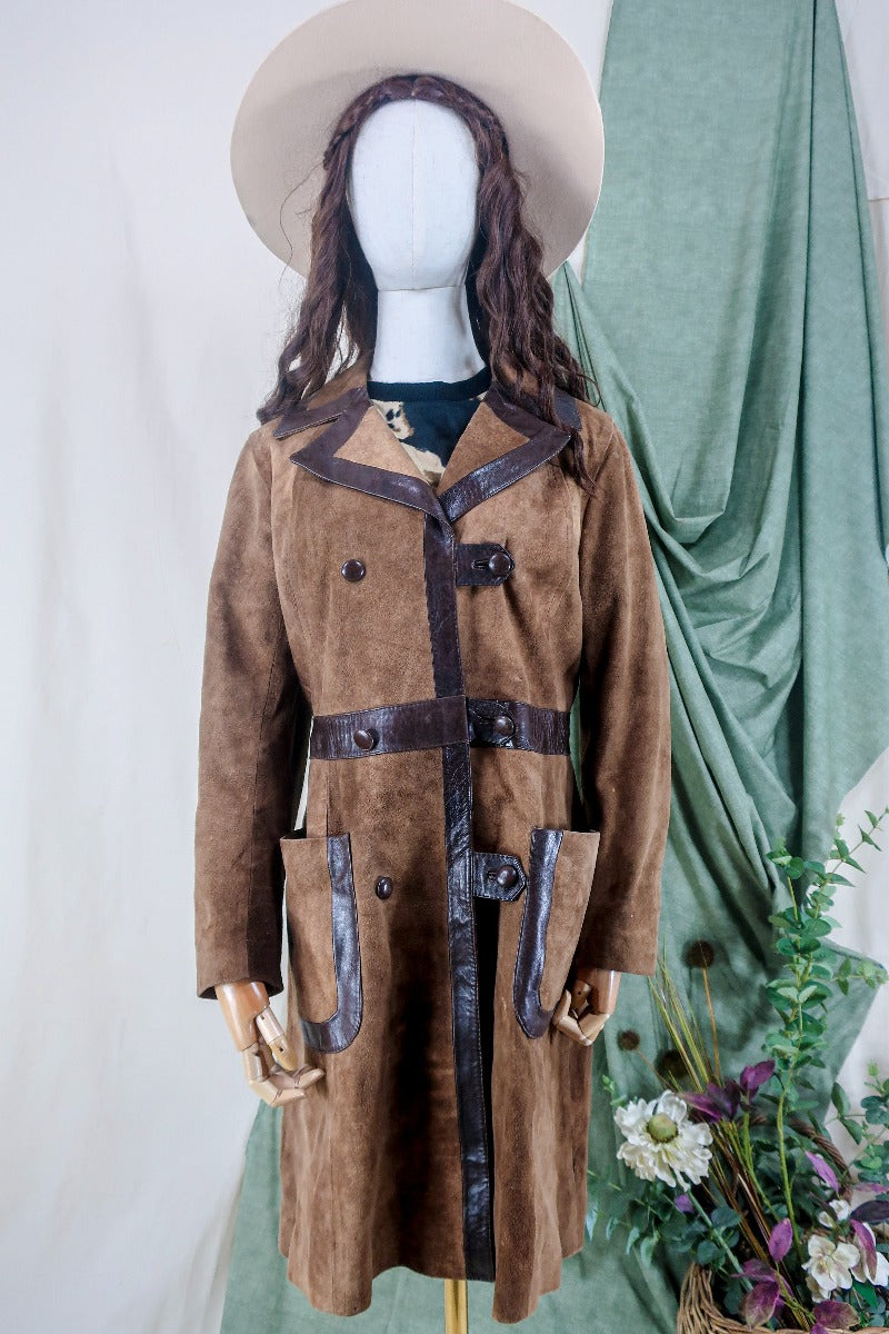 Vintage Reefer Jacket - Suede & Leather Contrast Panel - Size S/M By All About Audrey