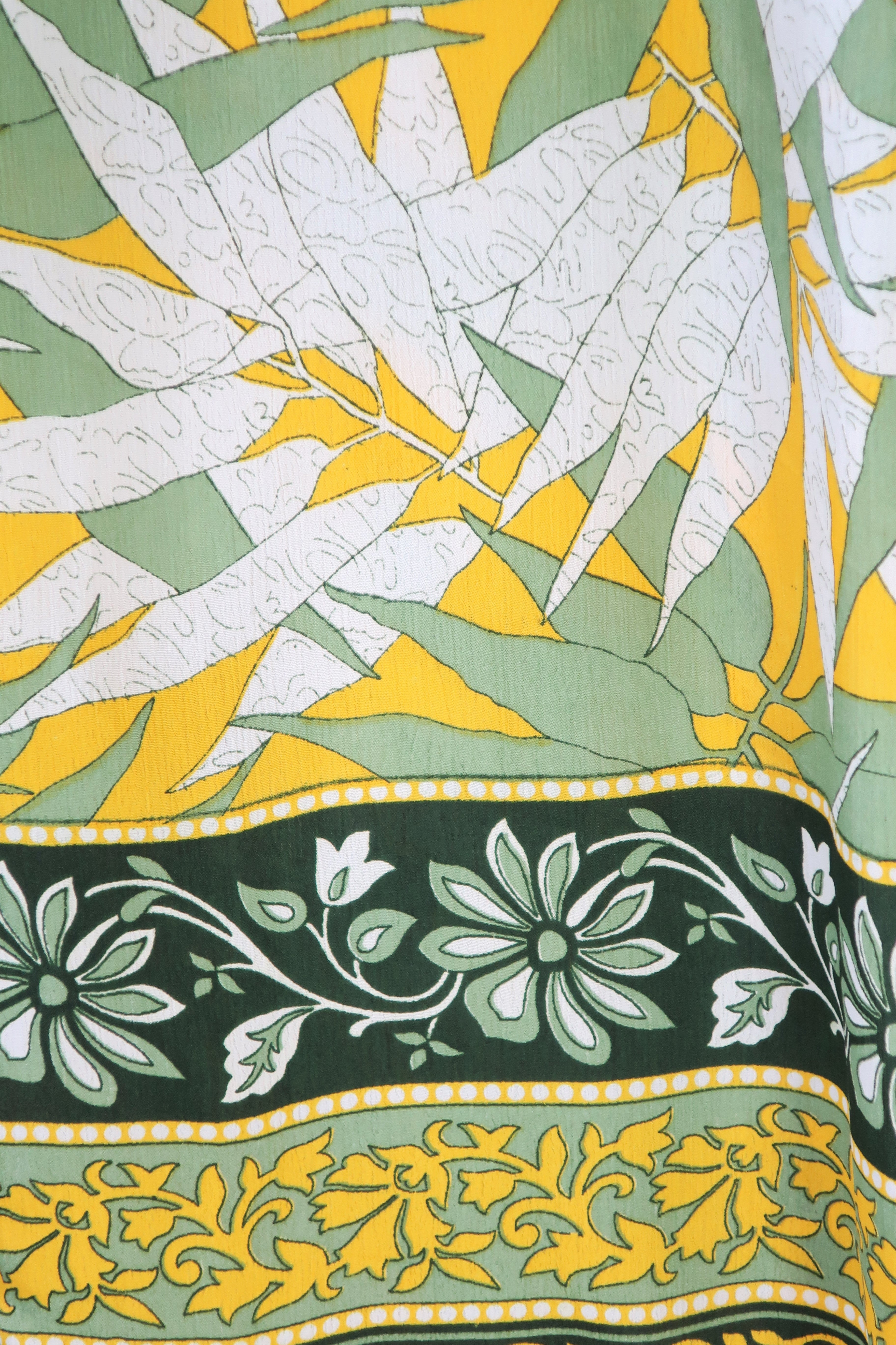 Billie Jumpsuit - Vintage Indian Sari - Pineapple & Sage Fern Block Print - XL