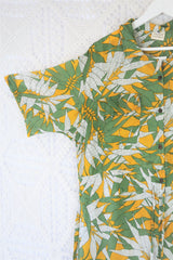 Billie Jumpsuit - Vintage Indian Sari - Pineapple & Sage Fern Block Print - XL