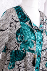 Jude Tunic Top - Vintage Indian Sari - White Teal & Jet Roses (S/M)