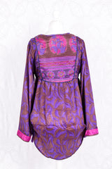 Jude Tunic Top - Vintage Indian Sari - Purple & Rosewood (S/M)
