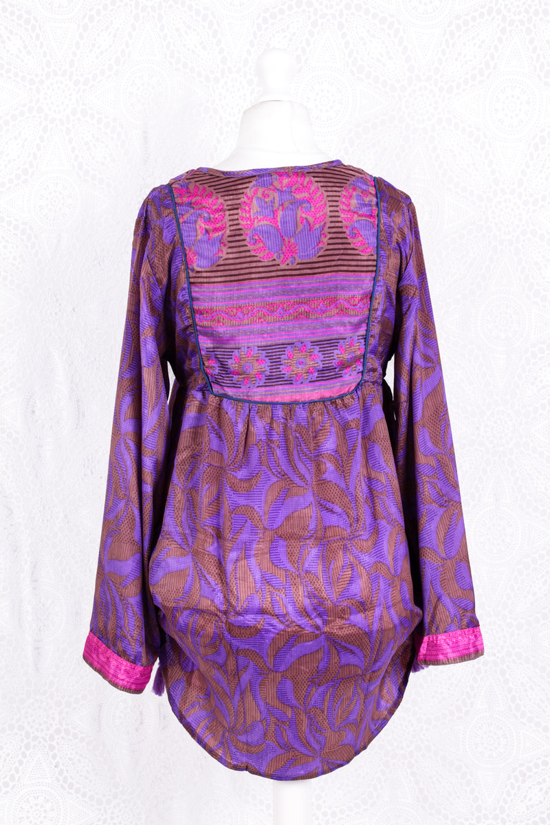 Jude Tunic Top - Vintage Indian Sari - Purple & Rosewood (S/M)