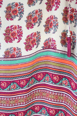 Billie Jumpsuit - Vintage Indian Sari - Pistachio with Autumn Tone Florals - S/M