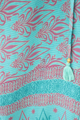 Billie Jumpsuit - Vintage Indian Sari - Sky Blue & Mauve Block Graphic Print - S/M