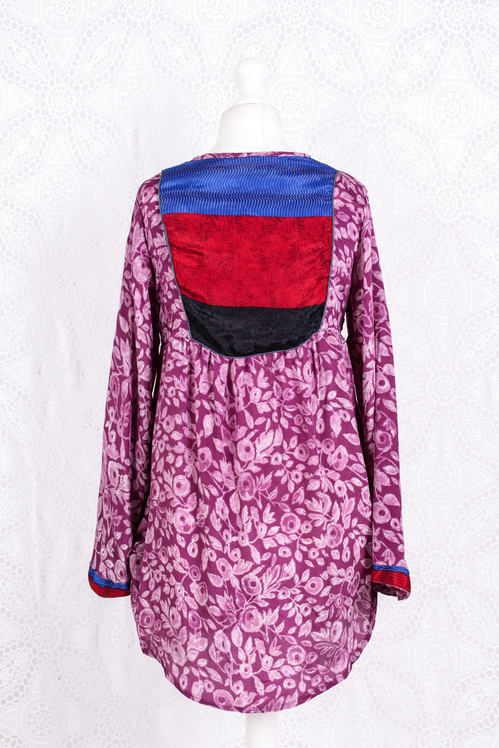 Jude Tunic Top - Vintage Indian Sari - Mauve Magenta Floral (S/M)