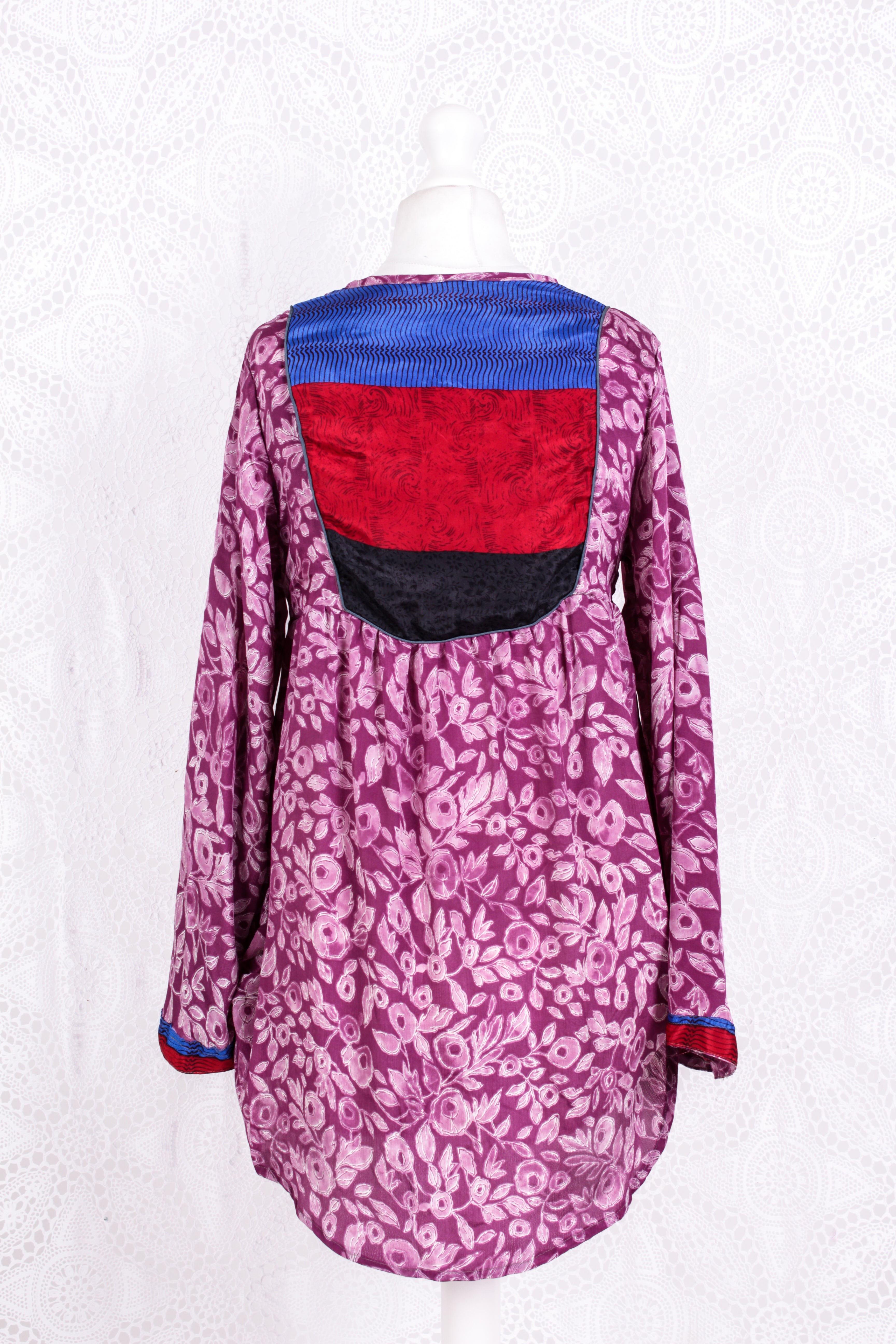 Jude Tunic Top - Vintage Indian Sari - Mauve Magenta Floral (S/M)