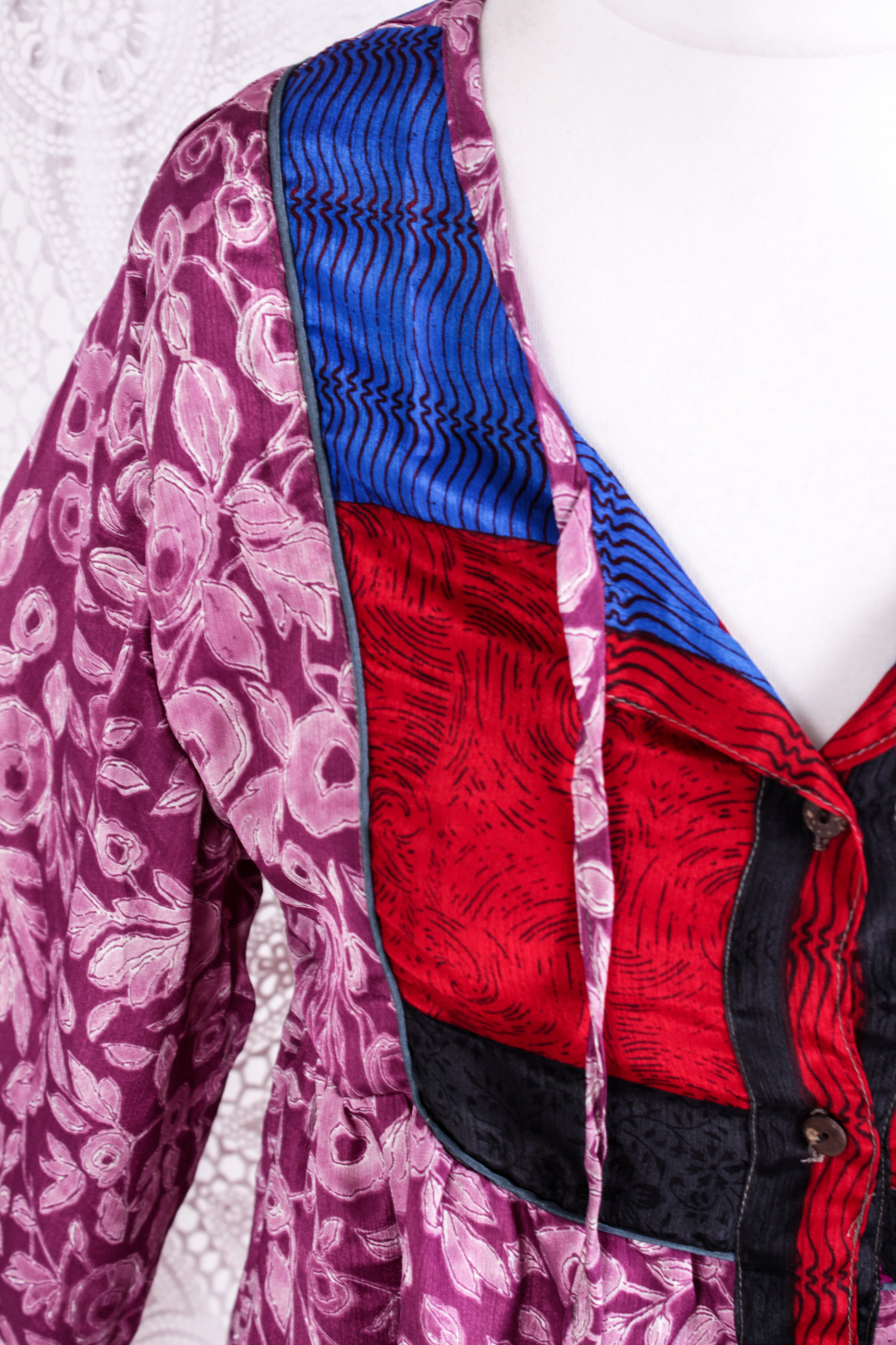 Jude Tunic Top - Vintage Indian Sari - Mauve Magenta Floral (S/M)