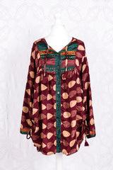 Jude Tunic Top - Vintage Indian Sari - Mahogany Teardrops (S/M)