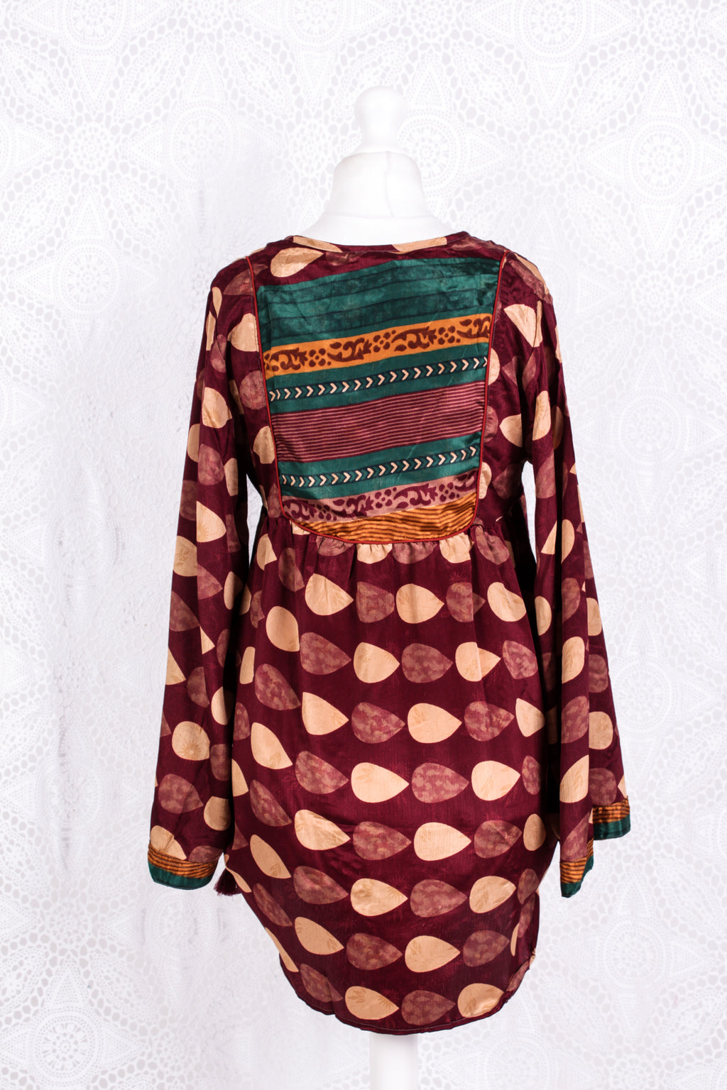 Jude Tunic Top - Vintage Indian Sari - Mahogany Teardrops (S/M)