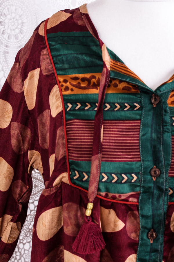 Jude Tunic Top - Vintage Indian Sari - Mahogany Teardrops (S/M)