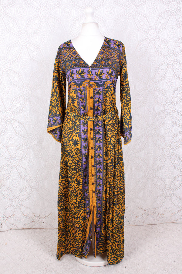 Jasmine Maxi Dress - Lemon & Lavender Flora Nouveau Vintage Sari - Size S/M