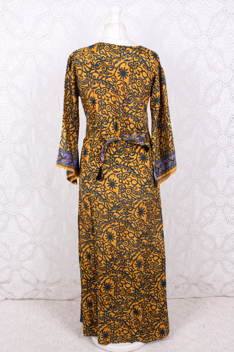 Jasmine Maxi Dress - Lemon & Lavender Flora Nouveau Vintage Sari - Size S/M