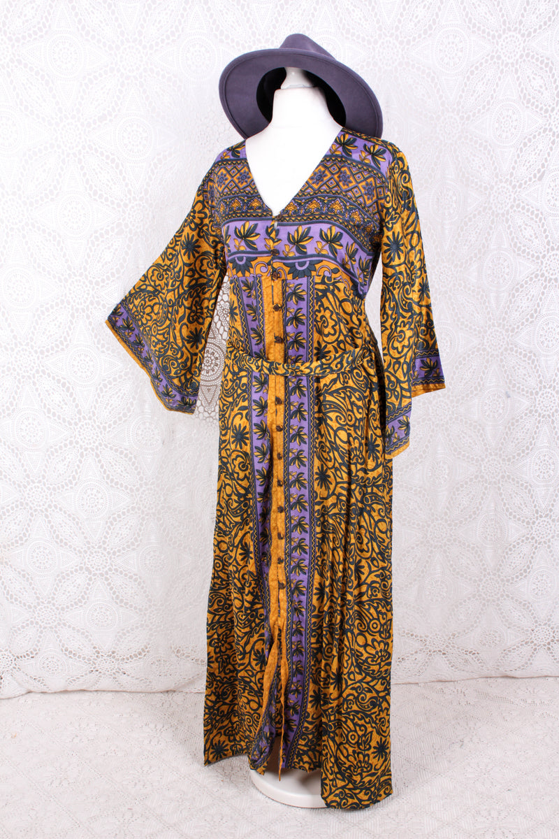 Jasmine Maxi Dress - Lemon & Lavender Flora Nouveau Vintage Sari - Size S/M