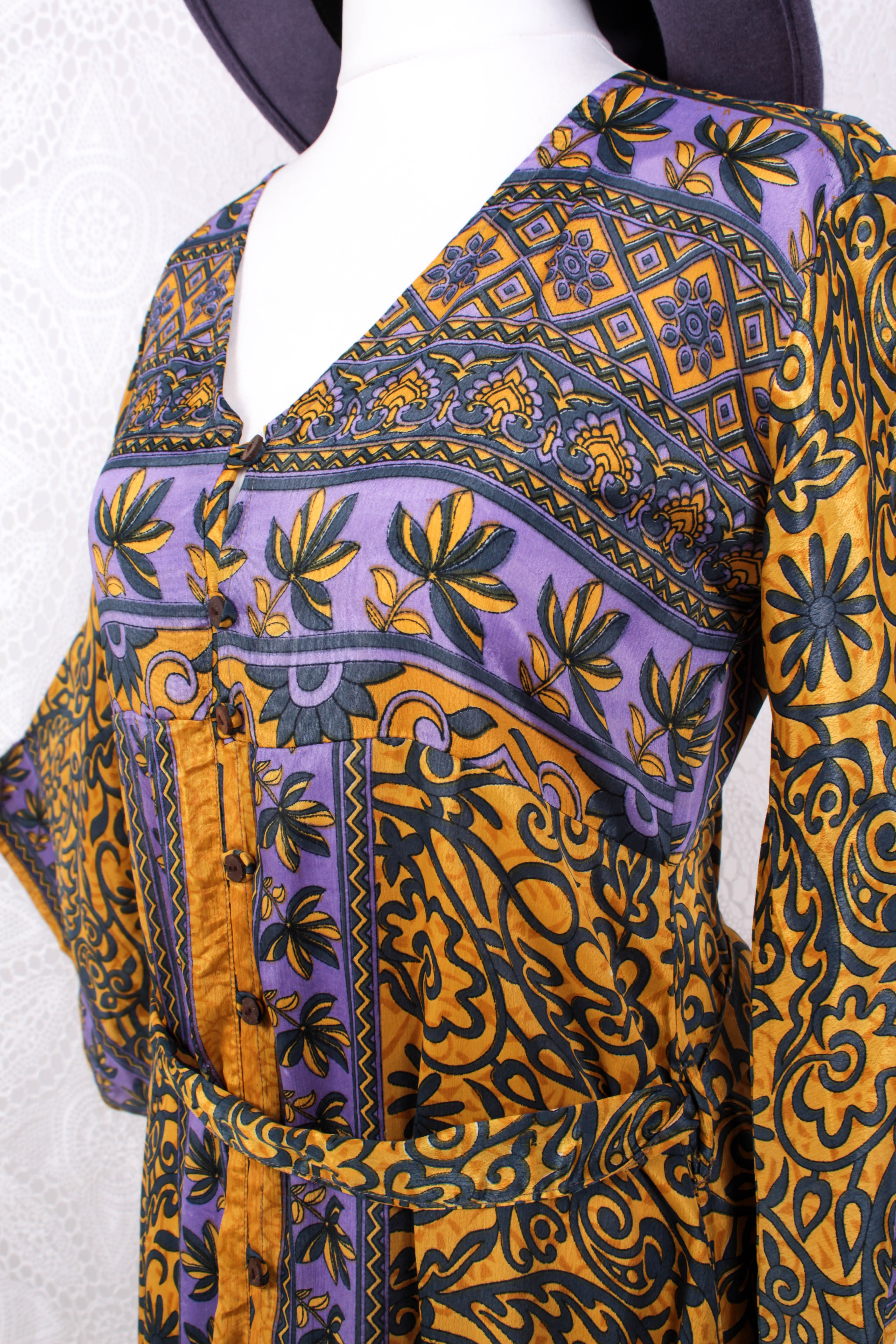 Jasmine Maxi Dress - Lemon & Lavender Flora Nouveau Vintage Sari - Size S/M