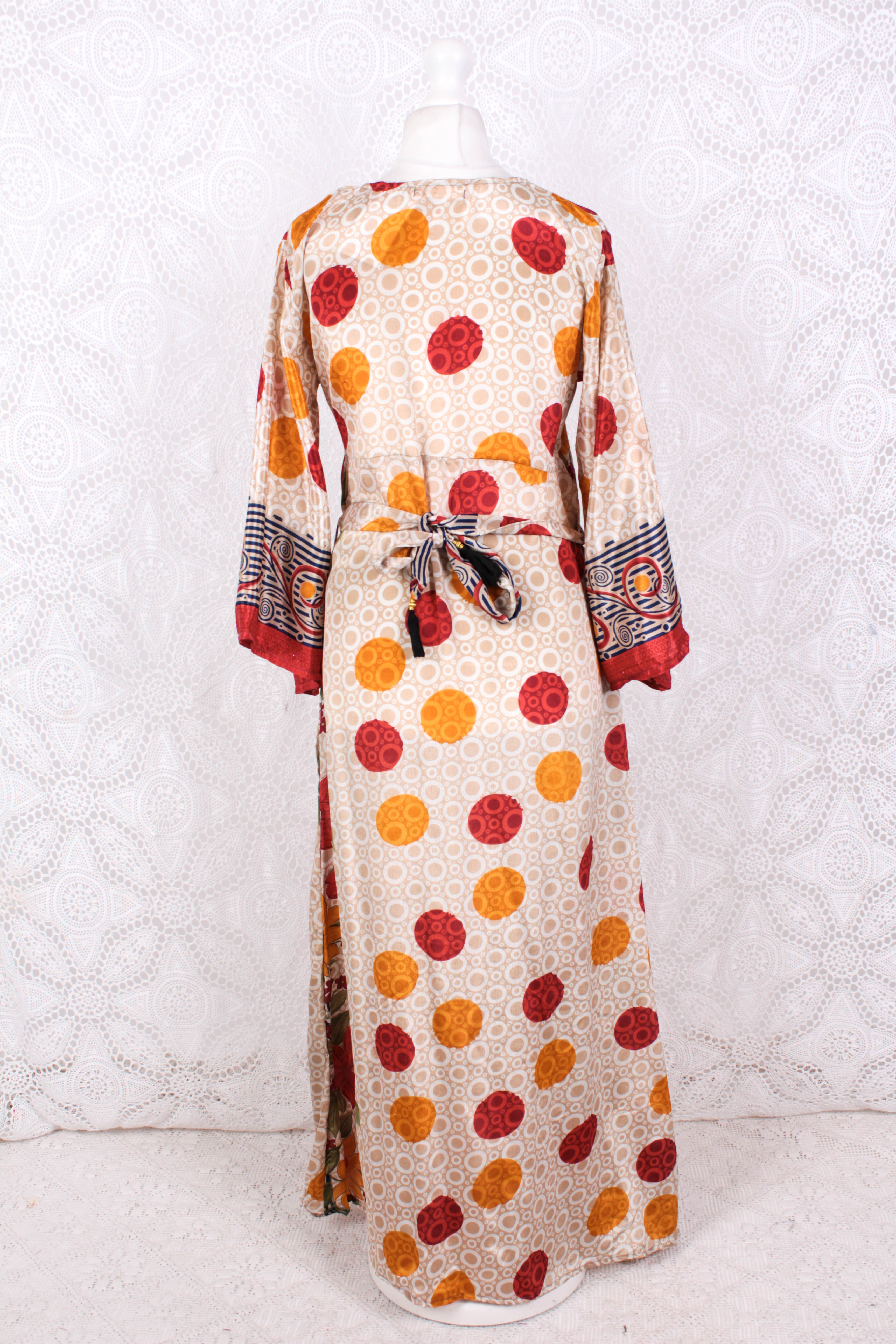 Jasmine Maxi Dress - Cherry, Prussian, & Mustard Floral Vintage Sari - Size S/M