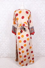 Jasmine Maxi Dress - Cherry, Prussian, & Mustard Floral Vintage Sari - Size S/M