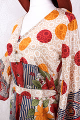 Jasmine Maxi Dress - Cherry, Prussian, & Mustard Floral Vintage Sari - Size S/M