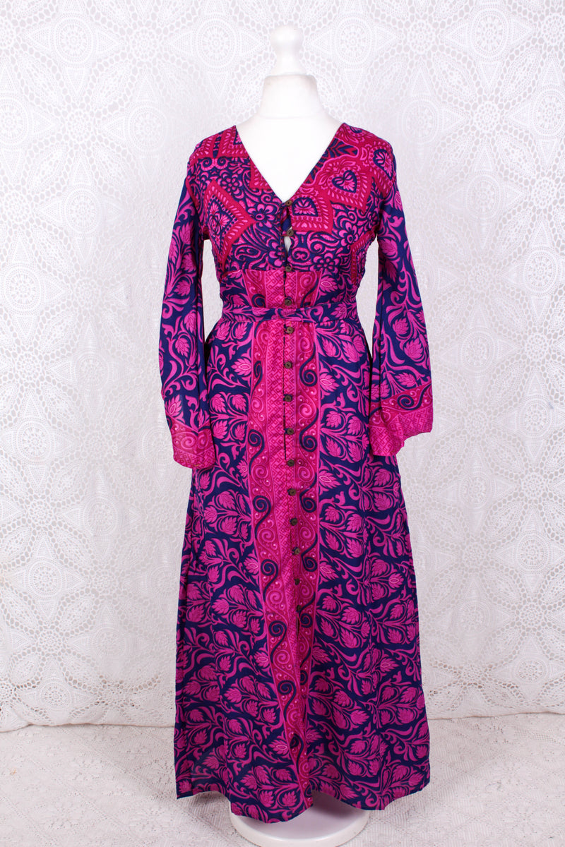Jasmine Maxi Dress - Purple & Hot Pink Vintage Sari - Size XS