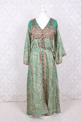 Jasmine Maxi Dress - Peppermint & Ivory Paisley Vintage Sari - Size S/M