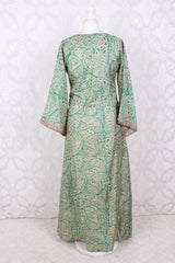 Jasmine Maxi Dress - Peppermint & Ivory Paisley Vintage Sari - Size S/M