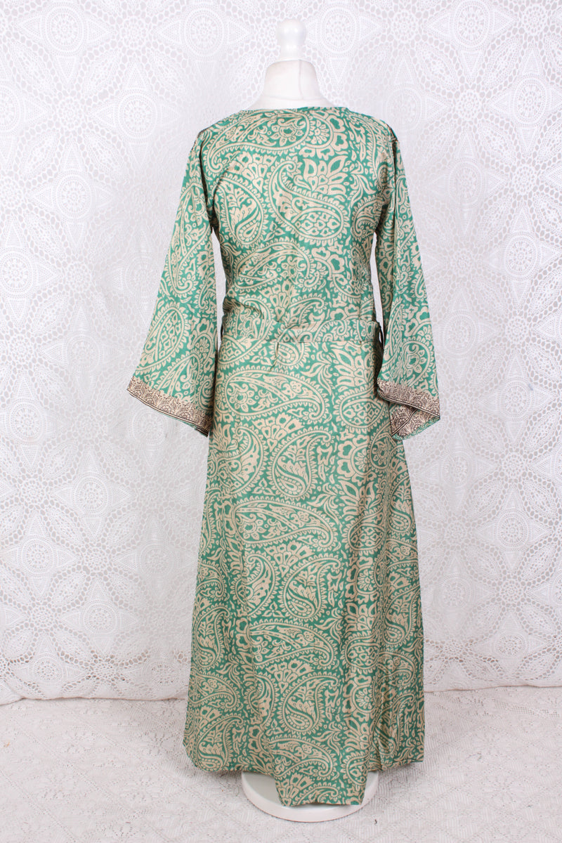 Jasmine Maxi Dress - Peppermint & Ivory Paisley Vintage Sari - Size S/M