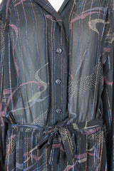 Vintage Midi Dress - Sheer Black Abstract with Metallic Thread - Free Size