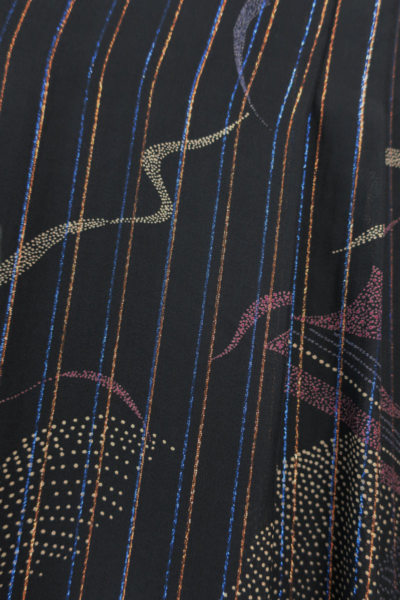 Vintage Midi Dress - Sheer Black Abstract with Metallic Thread - Free Size