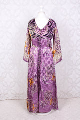 Jasmine Maxi Dress - Mauve Shimmer Floral Vintage Sari - Size S/M