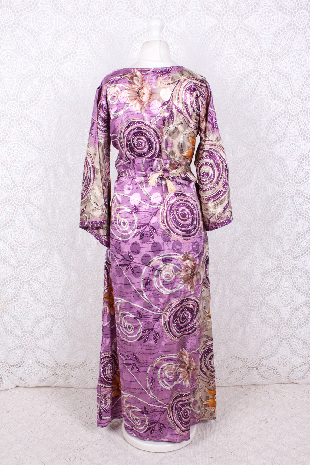 Jasmine Maxi Dress - Mauve Shimmer Floral Vintage Sari - Size S/M