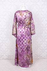 Jasmine Maxi Dress - Mauve Shimmer Floral Vintage Sari - Size S/M