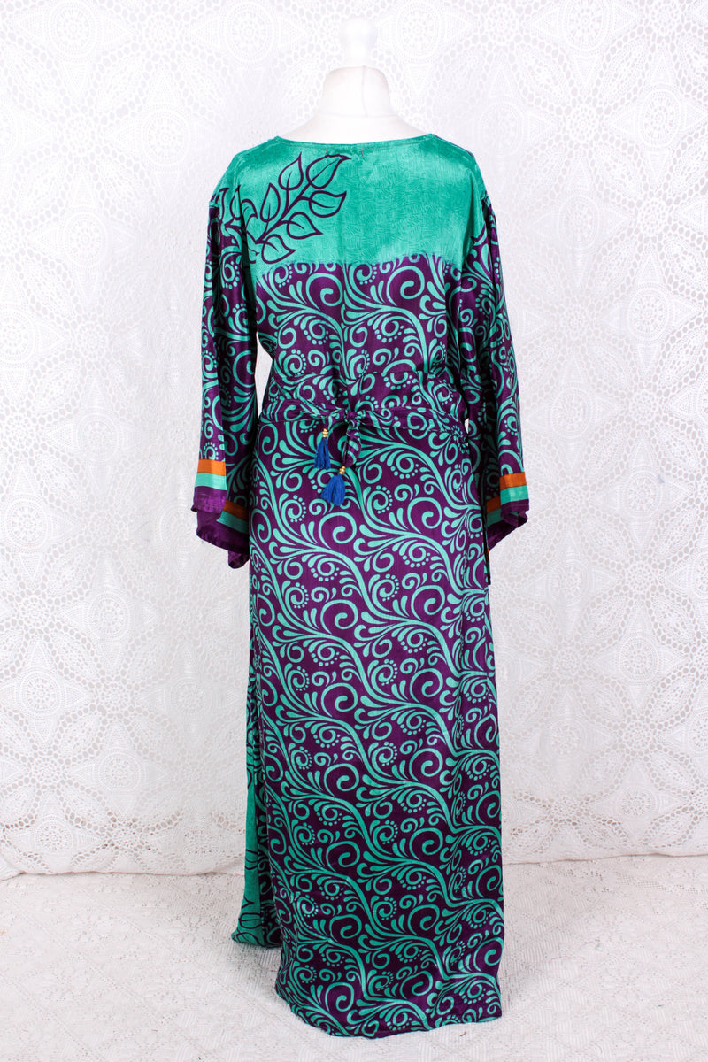 Jasmine Maxi Dress - Purple & Jade Vintage Sari - Size M/L