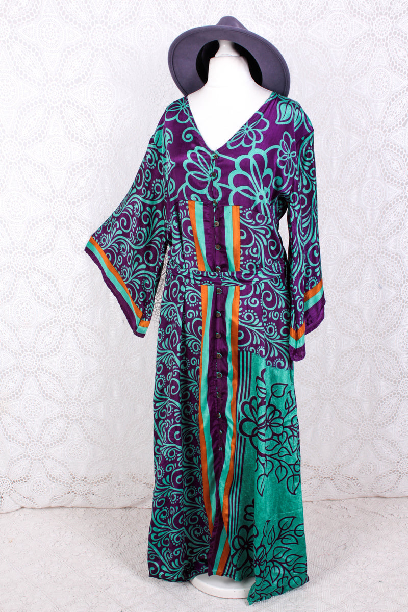 Jasmine Maxi Dress - Purple & Jade Vintage Sari - Size M/L