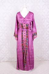 Jasmine Maxi Dress - Pink & Purple Vintage Sari - Size S/M