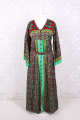 Jasmine Maxi Dress - Parakeet, Berry & Dandelion Flora Nouveau Vintage Sari - Size S/M