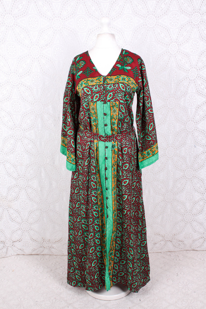 Jasmine Maxi Dress - Parakeet, Berry & Dandelion Flora Nouveau Vintage Sari - Size S/M