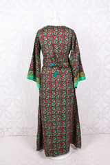 Jasmine Maxi Dress - Parakeet, Berry & Dandelion Flora Nouveau Vintage Sari - Size S/M