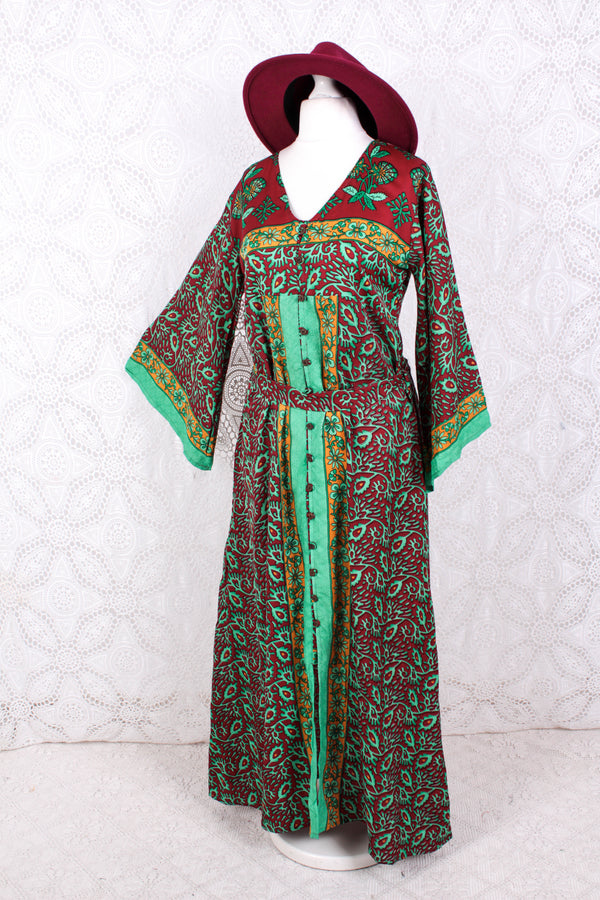 Jasmine Maxi Dress - Parakeet, Berry & Dandelion Flora Nouveau Vintage Sari - Size S/M