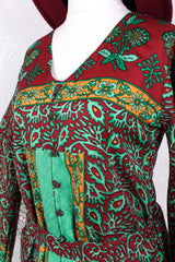 Jasmine Maxi Dress - Parakeet, Berry & Dandelion Flora Nouveau Vintage Sari - Size S/M