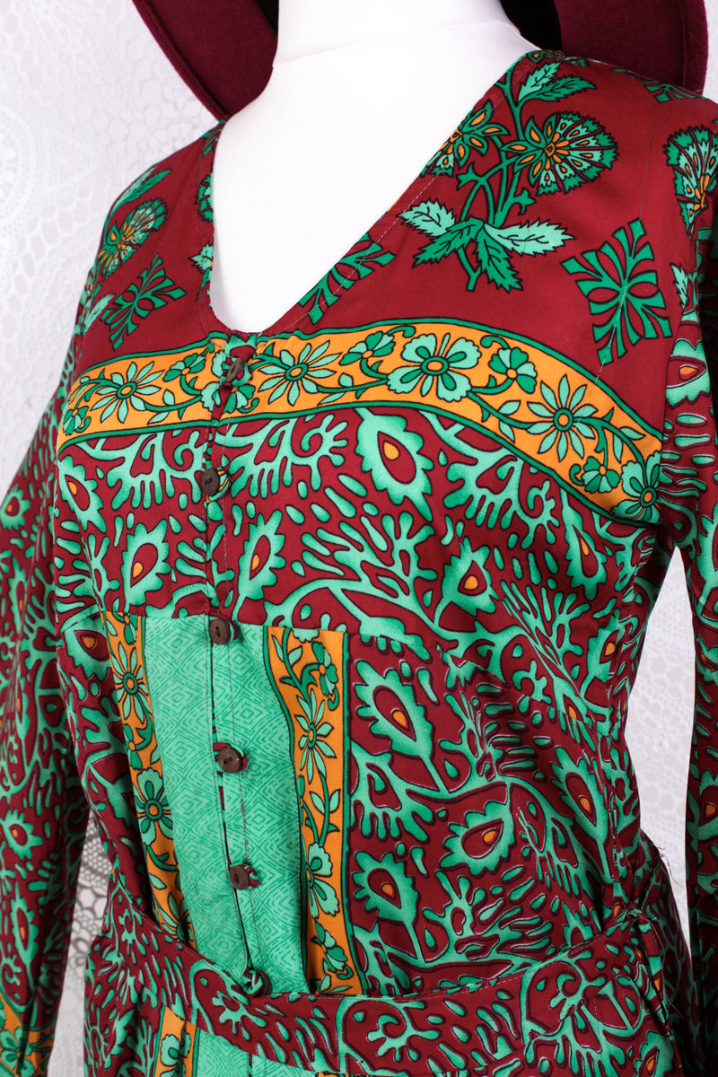 Jasmine Maxi Dress - Parakeet, Berry & Dandelion Flora Nouveau Vintage Sari - Size S/M