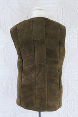 70's Vintage Waistcoat - Ginger Suede with Faux Fur Lining - Size S/M
